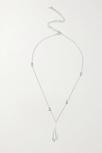 FRANGIPANI single Silver Necklace with Aquamarines - Adeena Jewelry