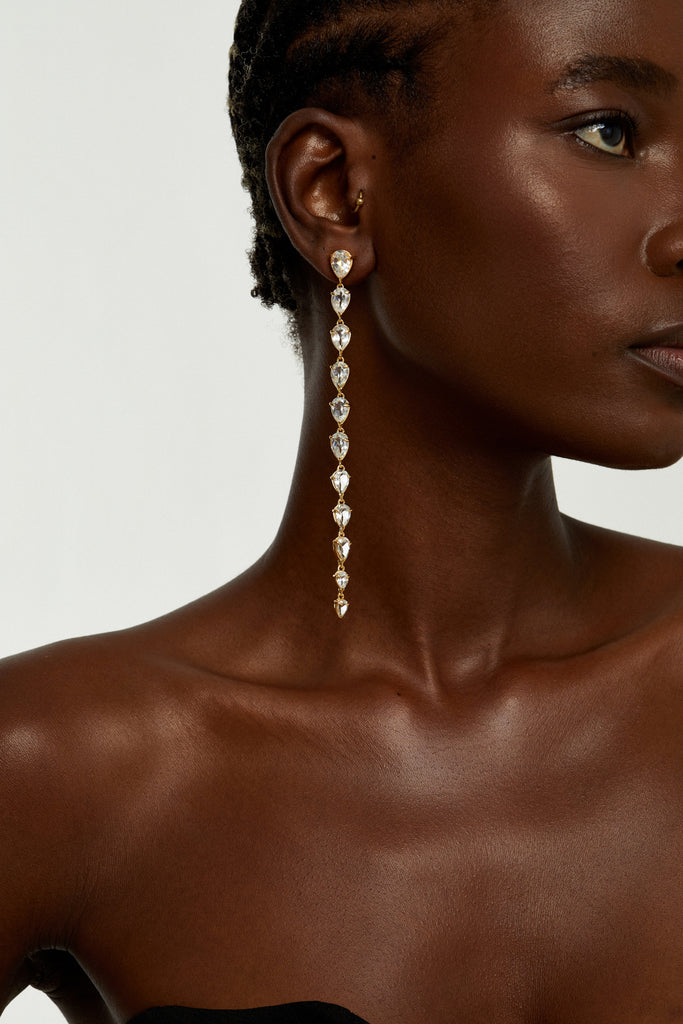 CINTA 18K Gold plated Earrings with White Topaz - Adeena Jewelry