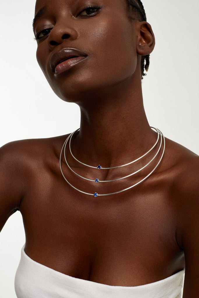 TIGA Silver Choker with Blue Kyanites - Adeena Jewelry