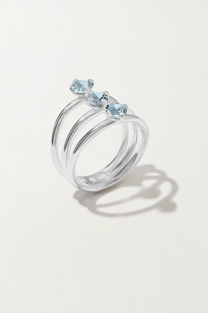 TIGA Silver Ring with Aquamarines - Adeena Jewelry