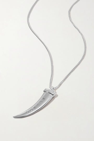 TIGER TOOTH Silver Pendant with White Zircons (Unisex) - Adeena Jewelry