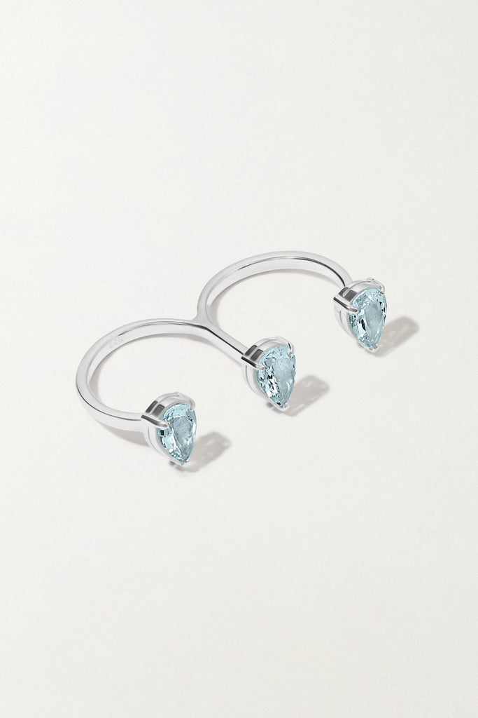 GILI Silver Ring with Aquamarines - Adeena Jewelry