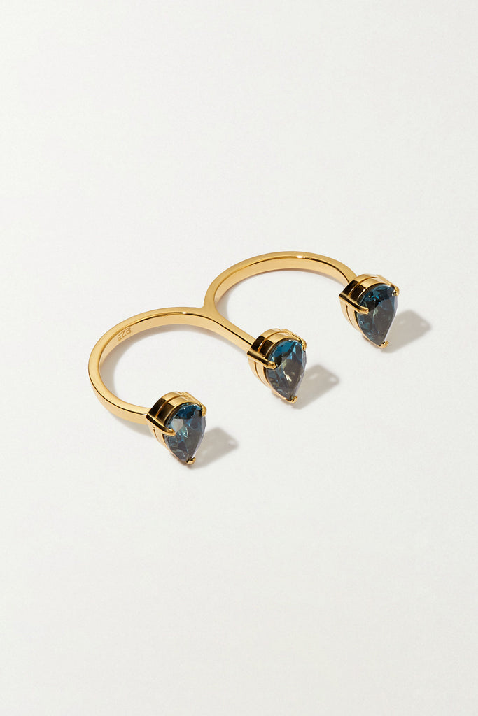 GILI 18K Gold plated Ring with London Blue Topaz - Adeena Jewelry