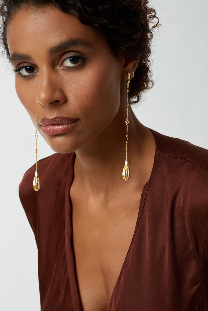 FRANGIPANI 18K Gold plated Earrings with Tourmalines - Adeena Jewelry