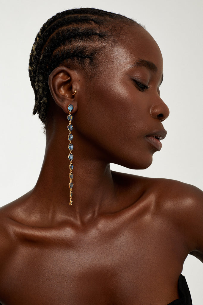 CINTA 18K Gold plated Earrings with London Blue Topaz - Adeena Jewelry