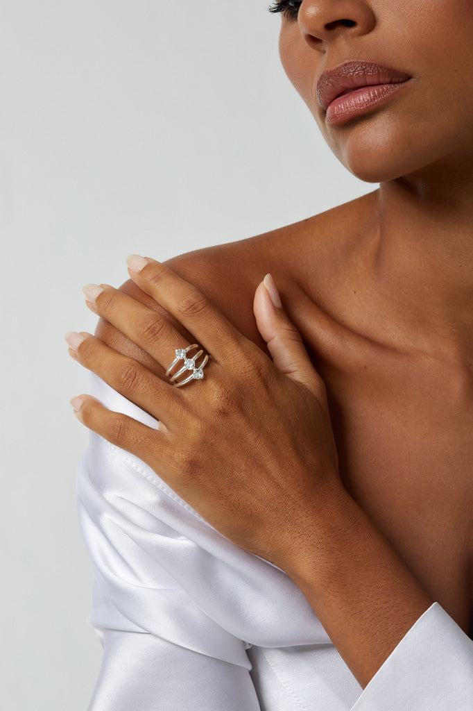 TIGA Silver Ring with Aquamarines - Adeena Jewelry
