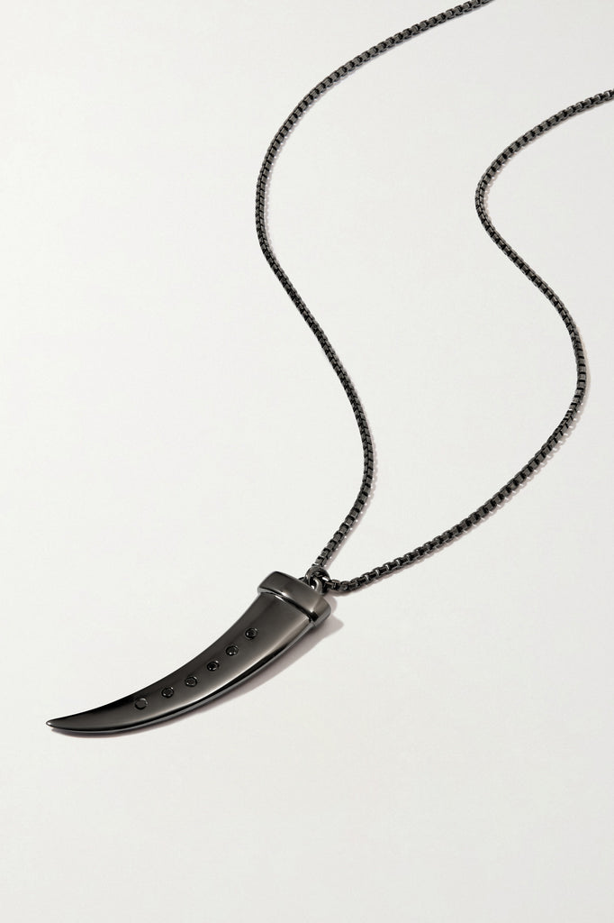 TIGER TOOTH Black Rhodium Pendant with Black Zircons (Unisex) - Adeena Jewelry