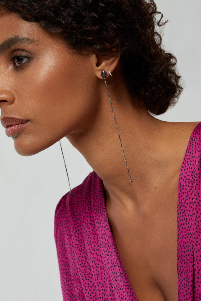 AYU Black Rhodium plated Earrings with Black Spinel - Adeena Jewelry
